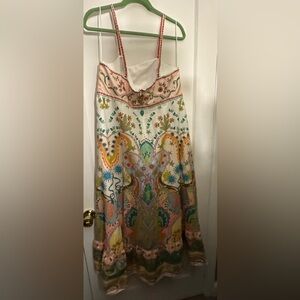 ANTONIO MELANI Cream Midi Dress with Pink, Yellow & Green Paisley Print